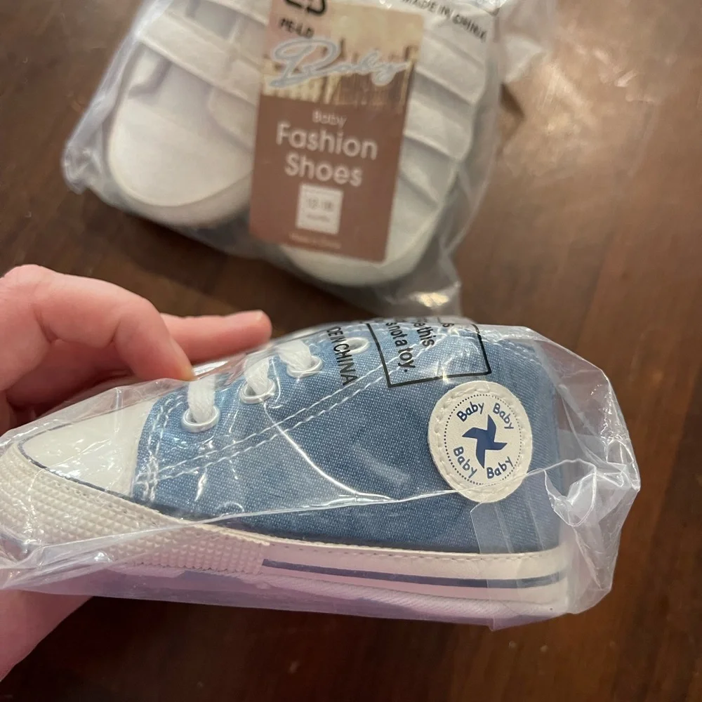 Baby Fashion Shoes - Blue Canvas Baby & Walker Sneakers - Picture 2 of 2